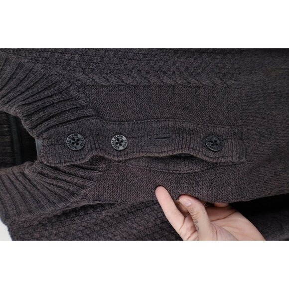 Buckle BKE Mens 2XL Thrashed Chunky Fisherman Cable Knit Henley Sweater Gray - Picture 5 of 16